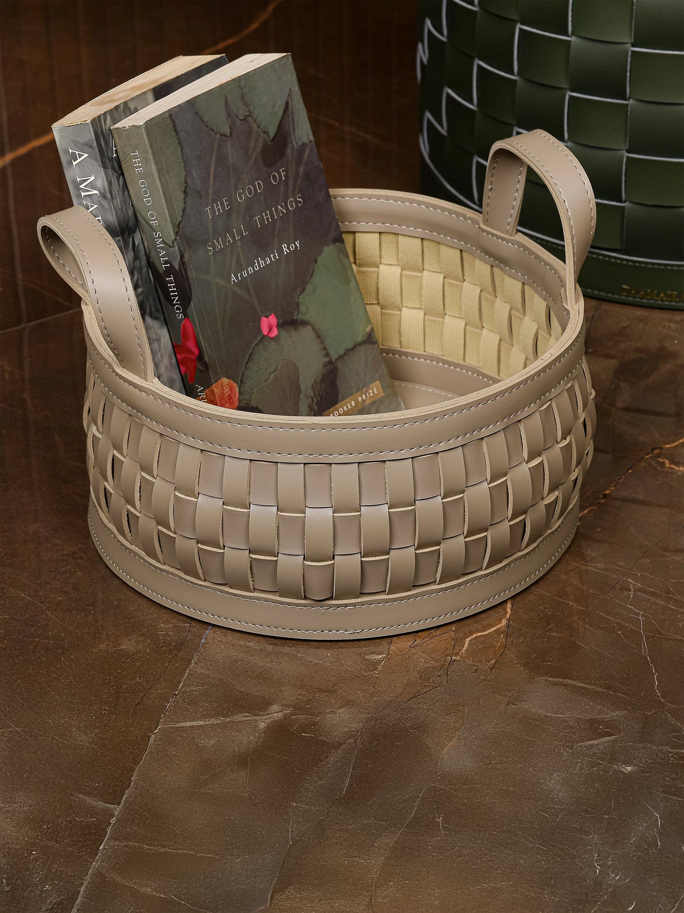 Soiree Round Leather Basket