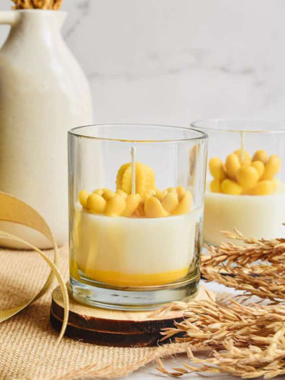 Soy Scented White Candle With Fruit Scuptures On Top