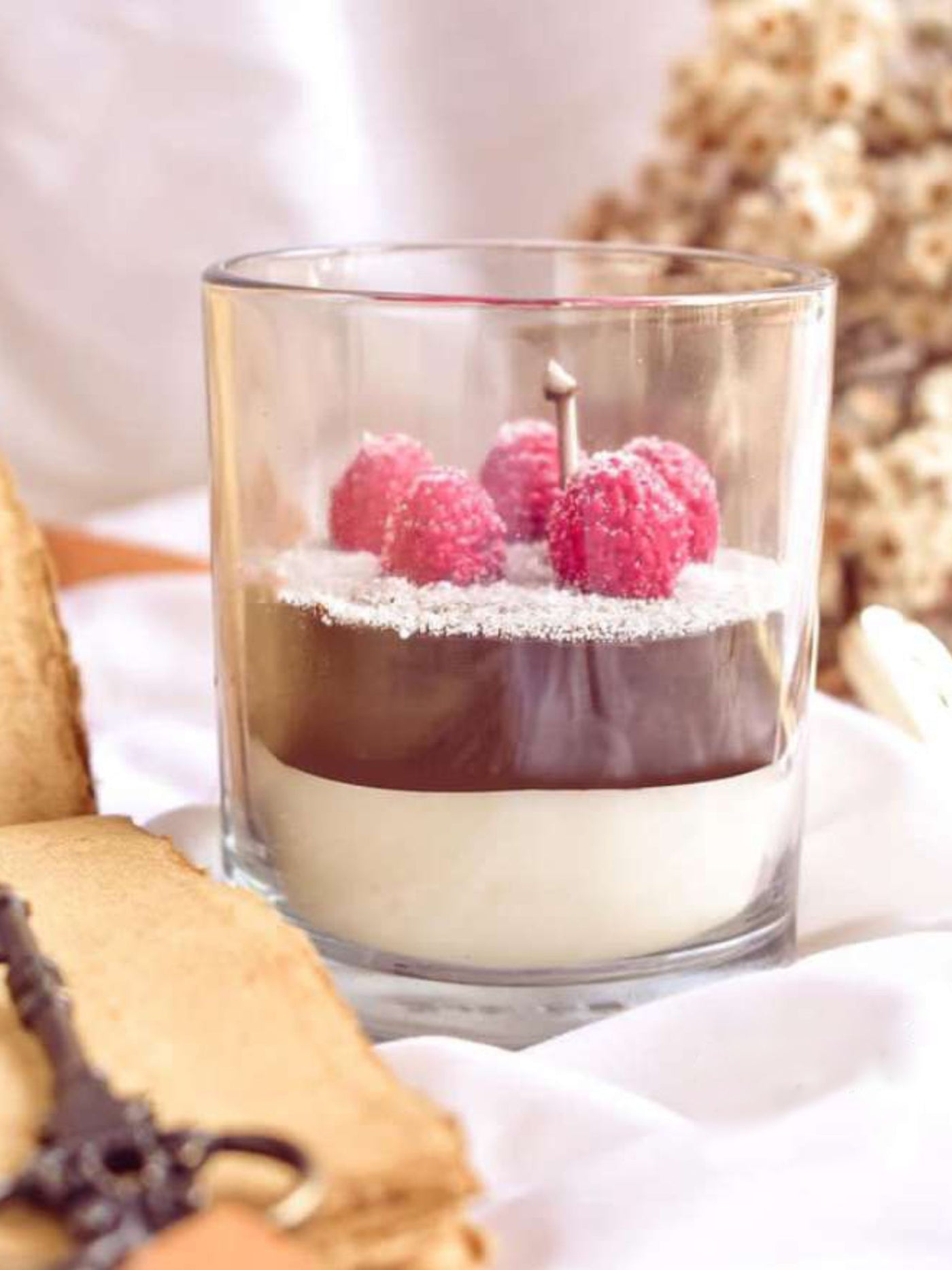 Soy Scented White Candle With Red Layer And Cherries On Top
