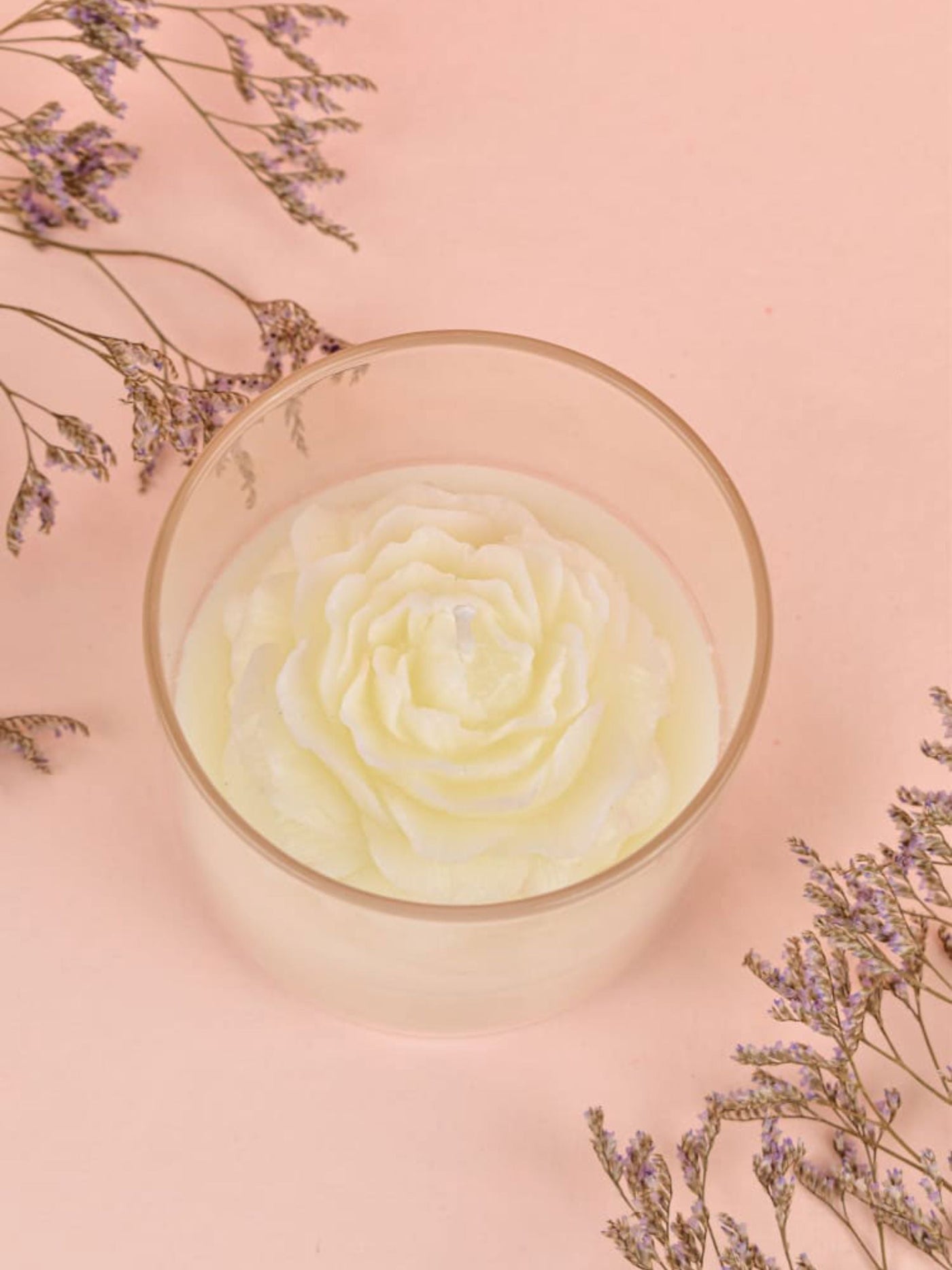 Soy Scented White Candle With White Rose On Top