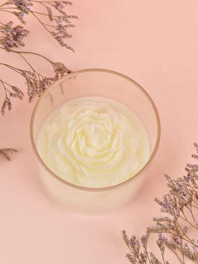 Soy Scented White Candle With White Rose On Top