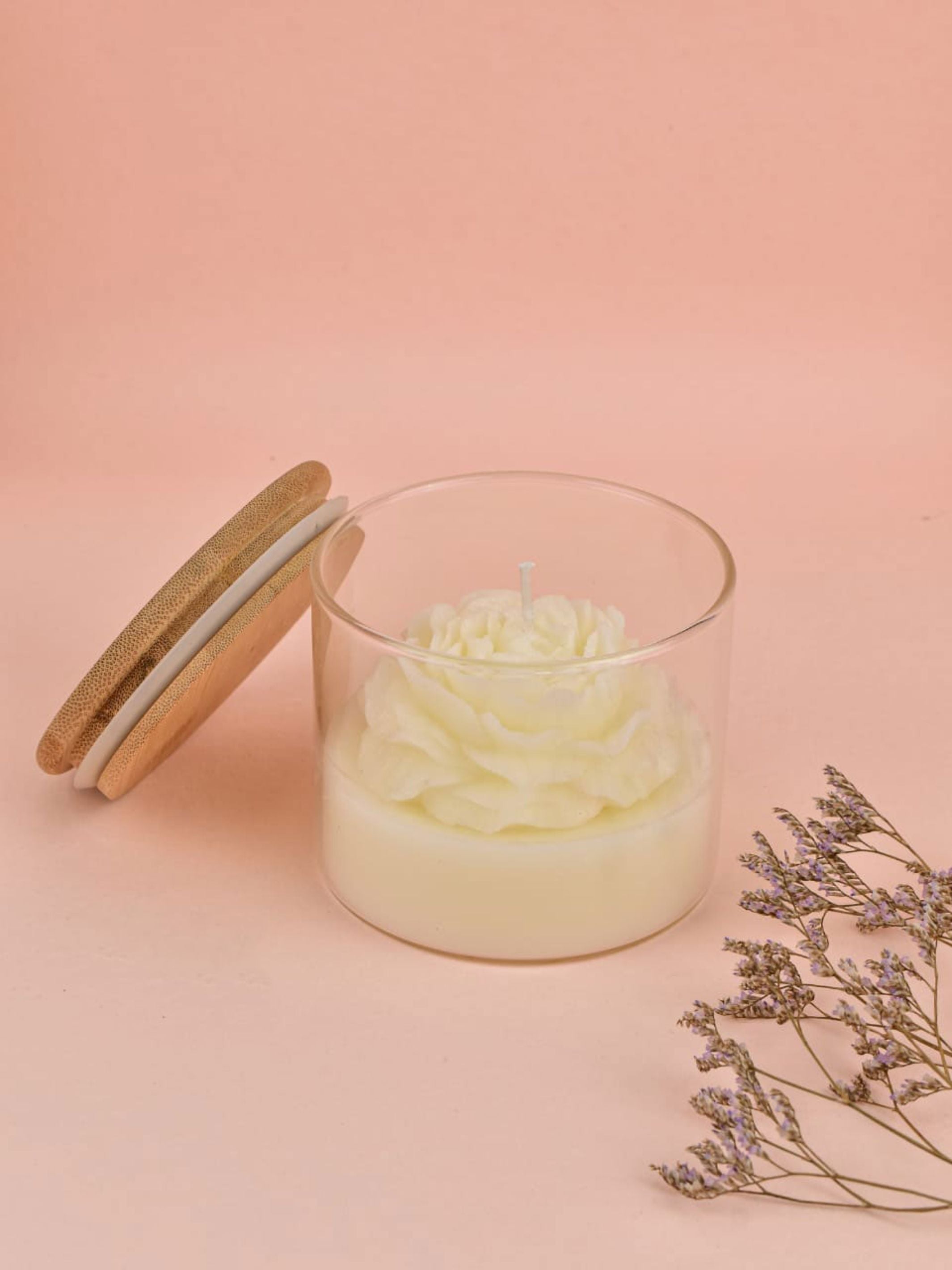 Soy Scented White Candle With White Rose On Top