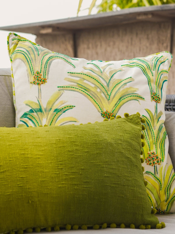Cushion Cover - Sprig Lime Green with Katha Stich