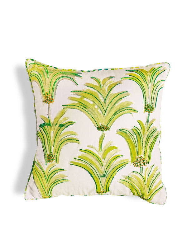 Cushion Cover - Sprig Lime Green with Katha Stich