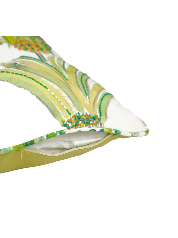 Cushion Cover - Sprig Lime Green with Katha Stich