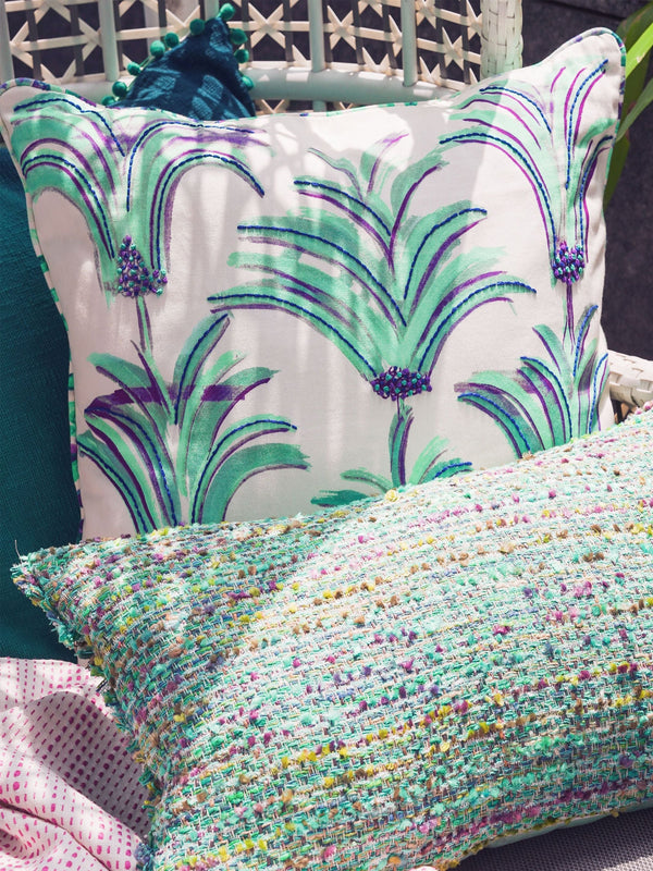 Cushion Cover - Sprig Turquoise with Katha Stich