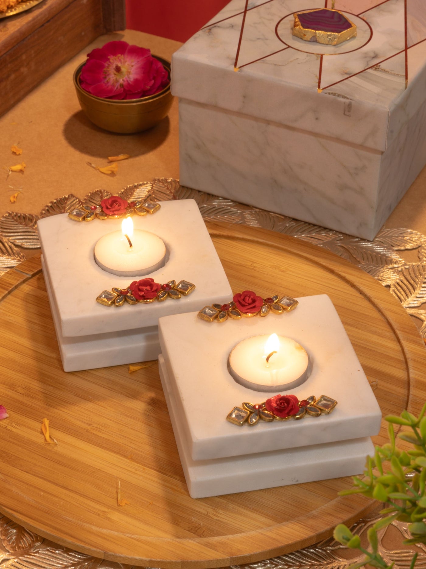 Square Marble Tealight Holder Set Of 2