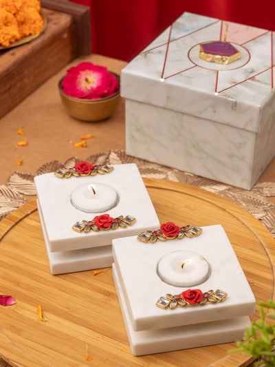 Square Marble Tealight Holder Set Of 2