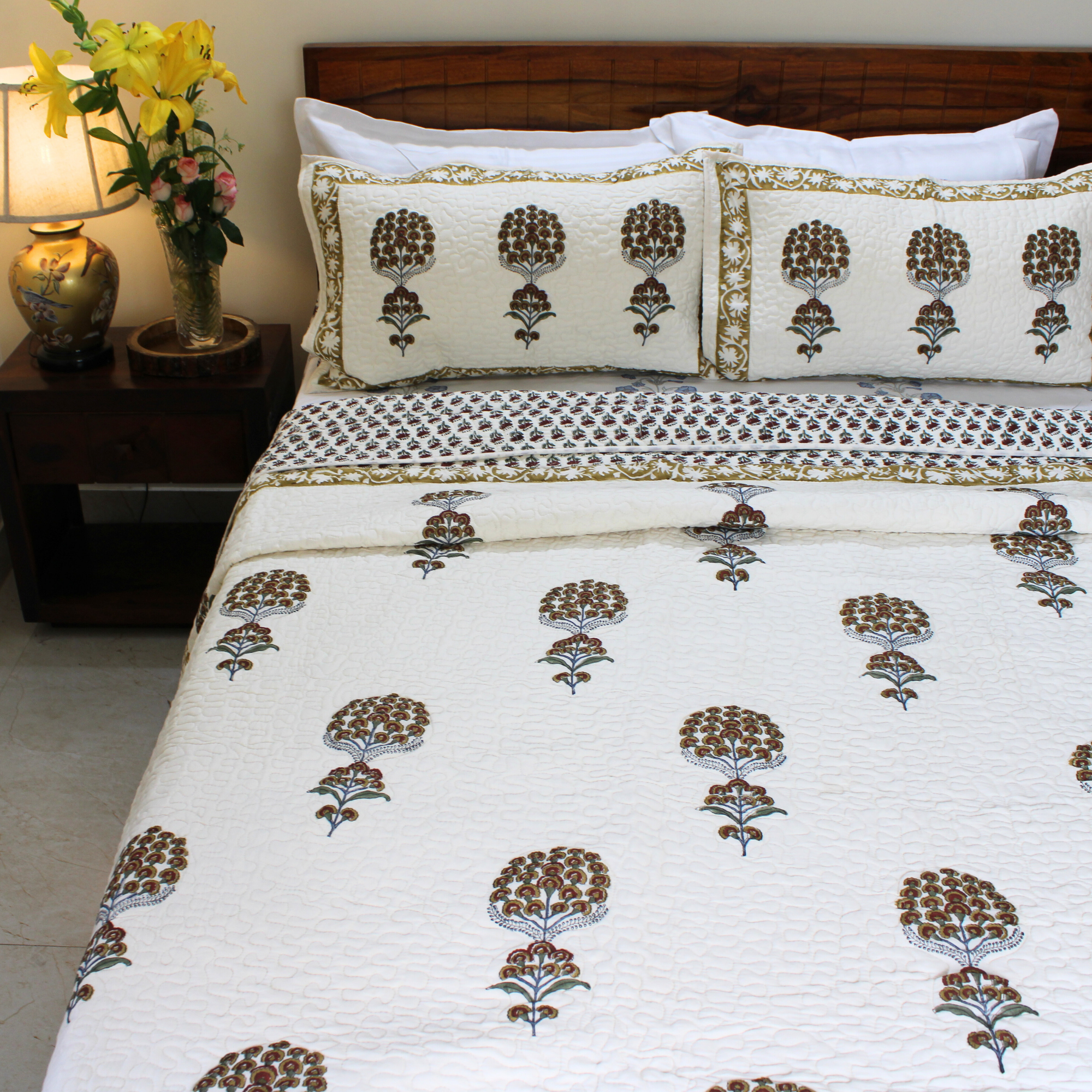 Anand Bagh-Handblock Quilted Bedcover