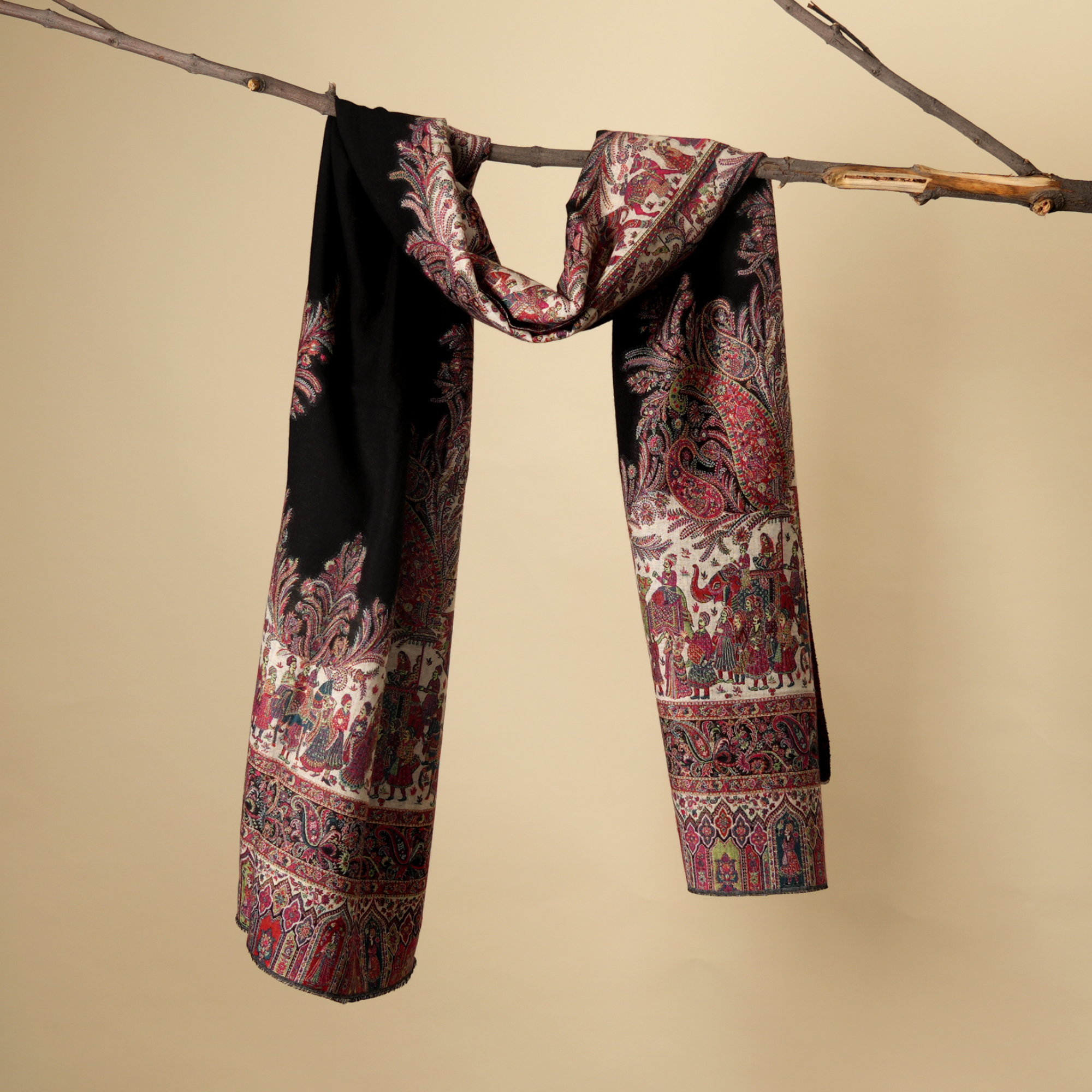 Darbar 4 Side Border Stole- Black