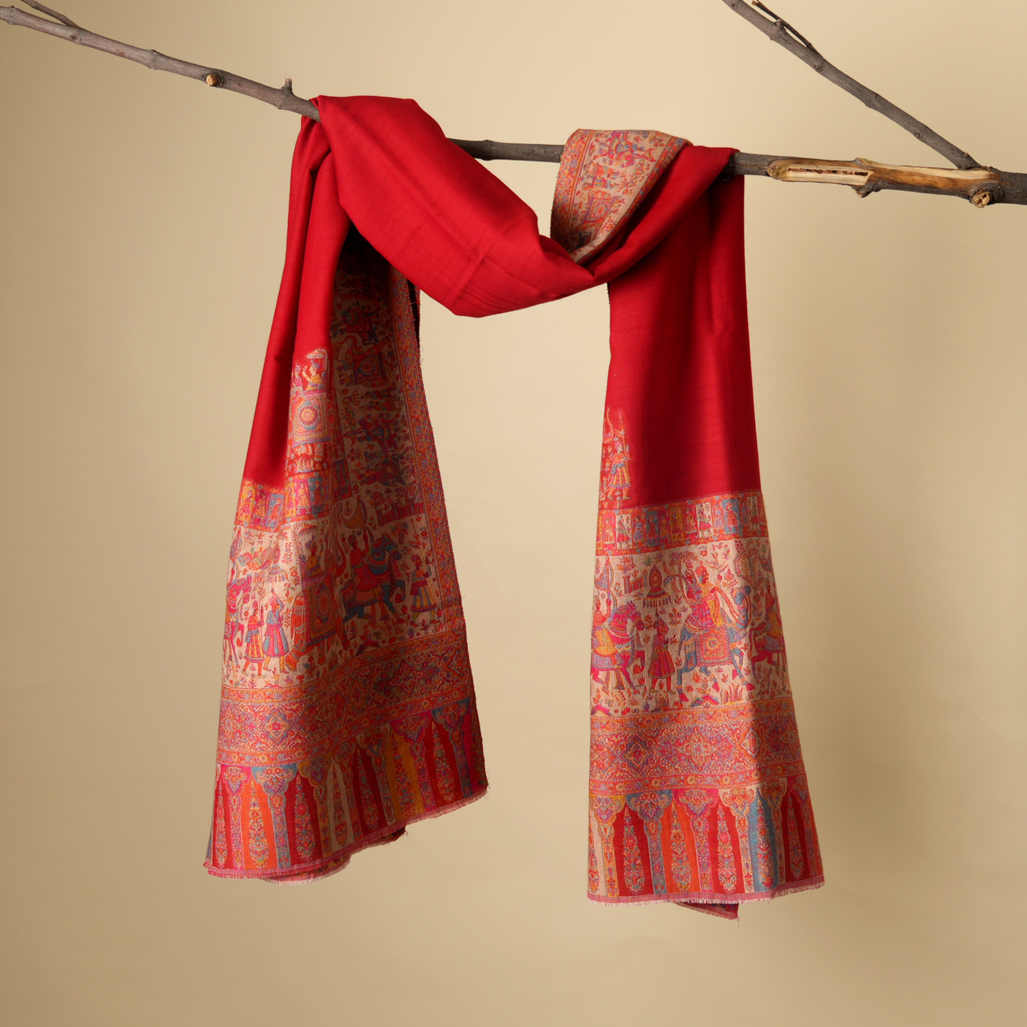 Darbar 4 Side Border Stole- Red