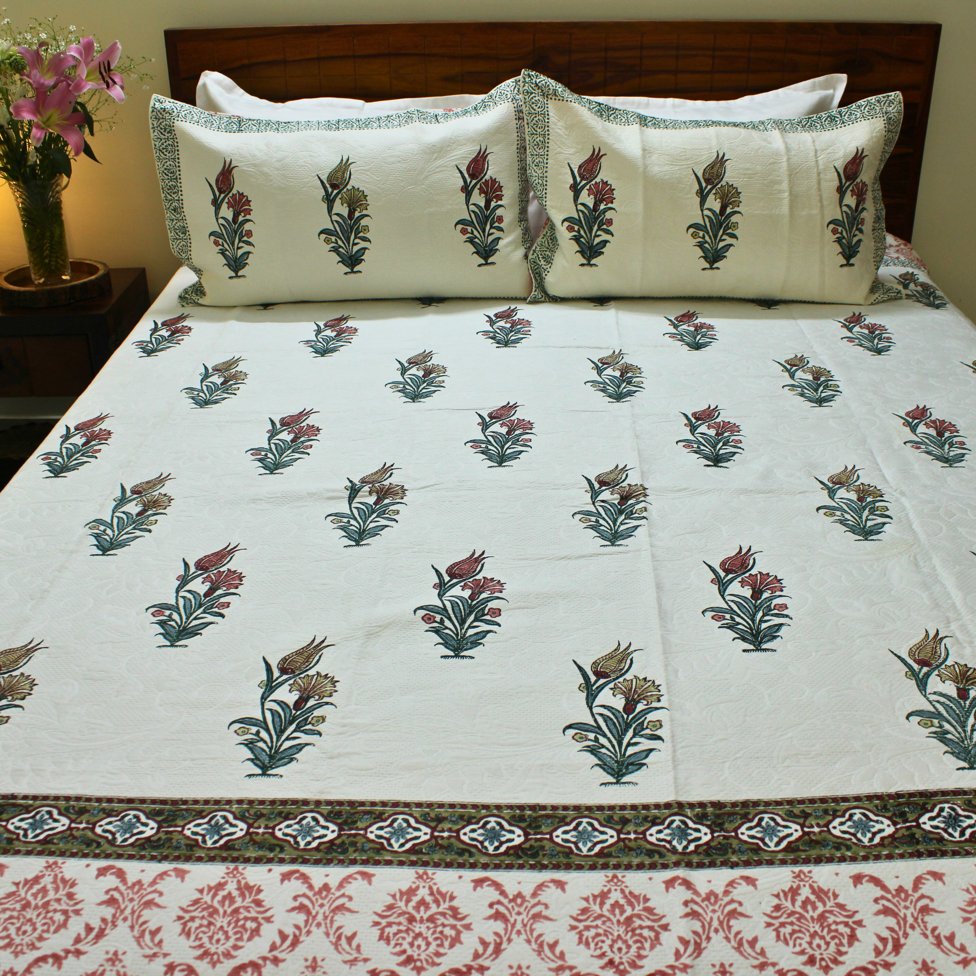 Anand Bagh Jaquard Handblock Bedcover