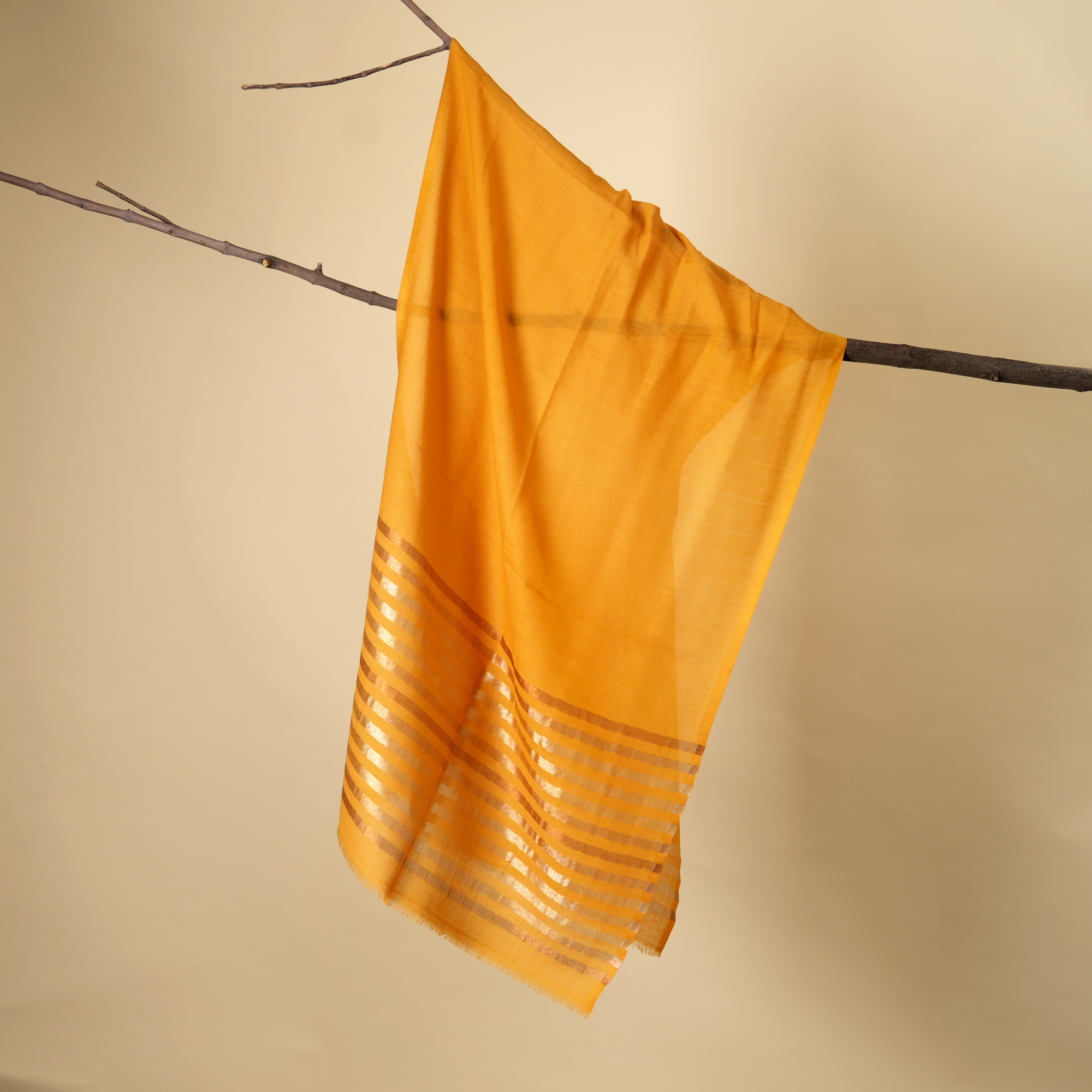 Winter Glow Wool Zari Stole-Yellow