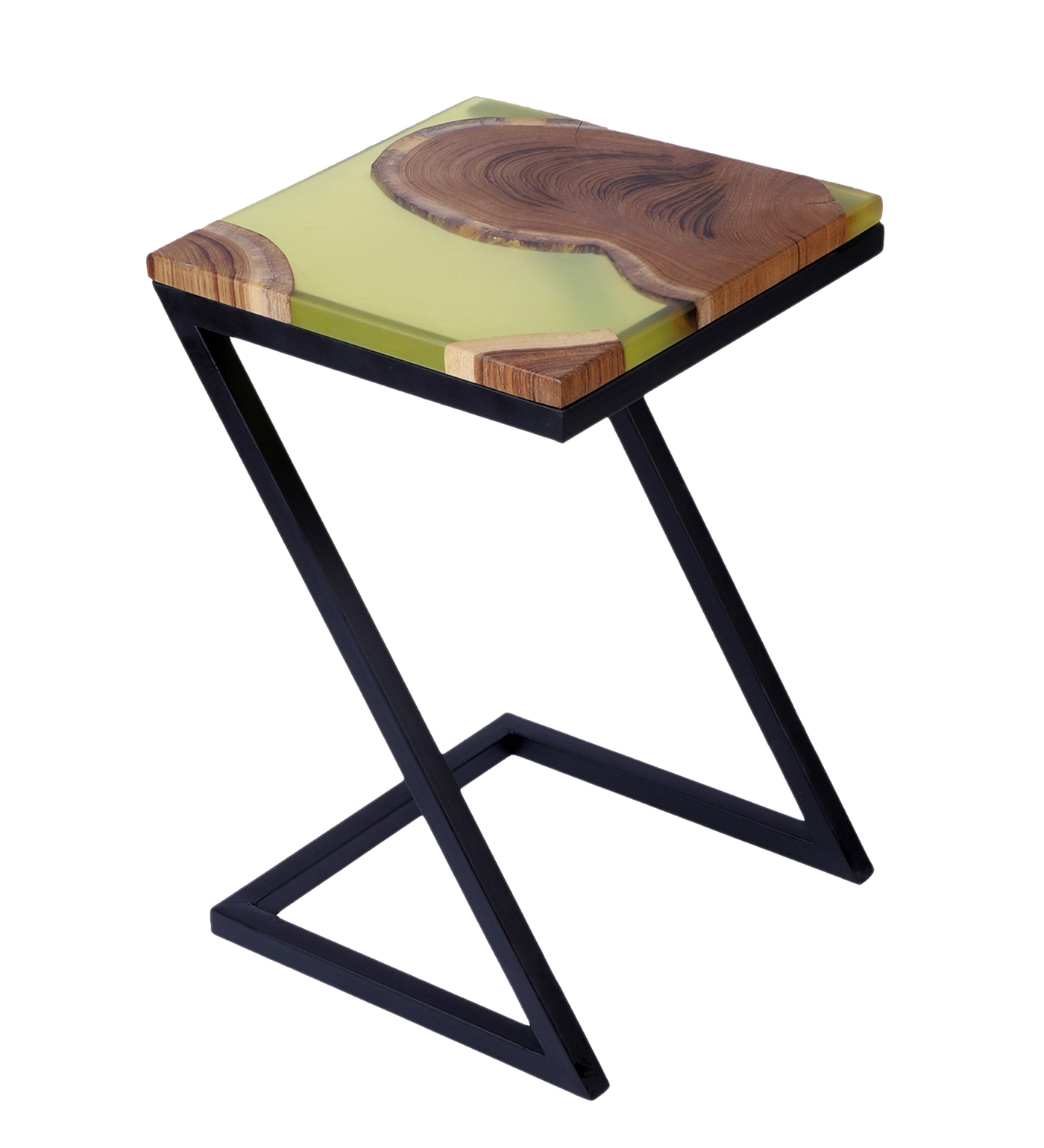 Epoxy Solid Wood End Table – Teak Wood with Lemon Resin Finish