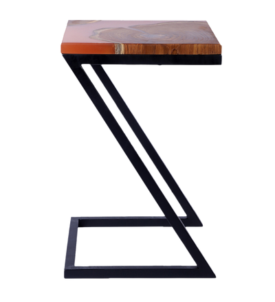 Epoxy Solid Wood End Table – Teak Wood with Brown Resin Finish