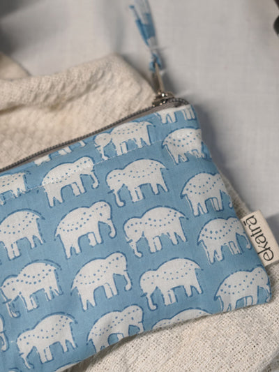 Sustainable Cotton Travel Organizer - Elephant Motif Small Pouch