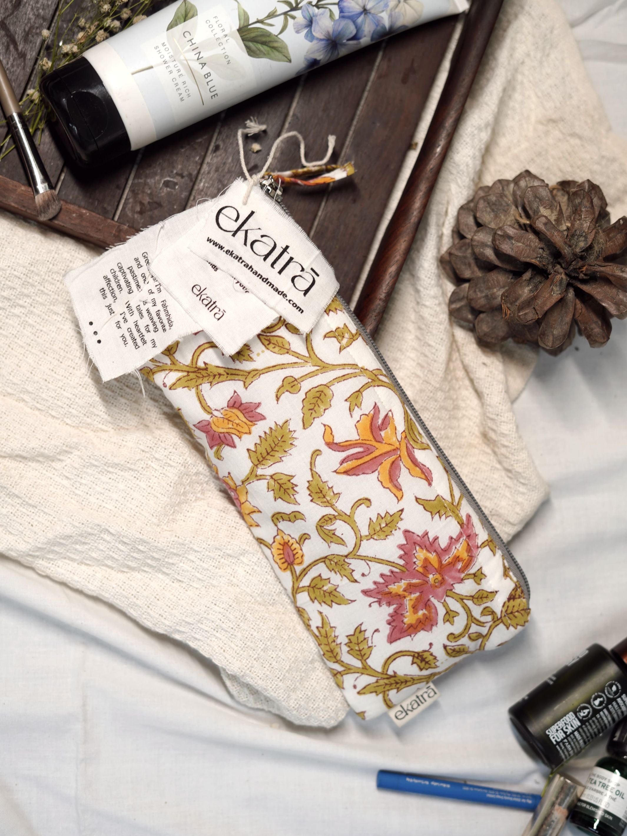 Sustainable Cotton Travel Organizer - Pink Floral Small Pouch