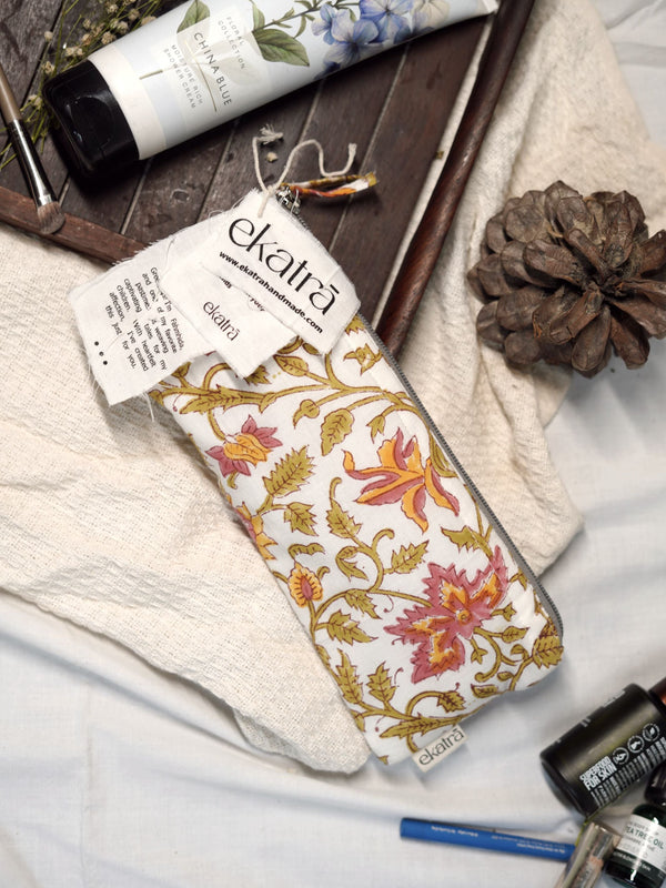 Sustainable Cotton Travel Organizer - Pink Floral Small Pouch