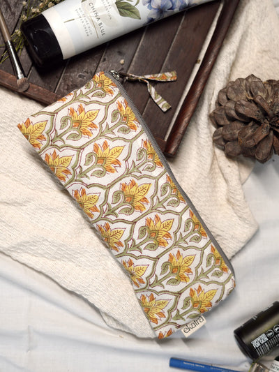 Sustainable Cotton Travel Organizer - Yellow Floral Small Pouch
