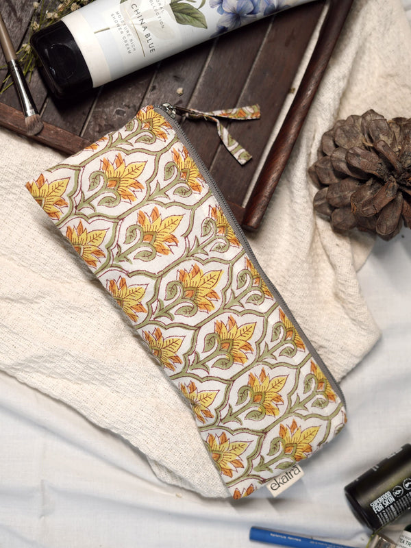Sustainable Cotton Travel Organizer - Yellow Floral Small Pouch