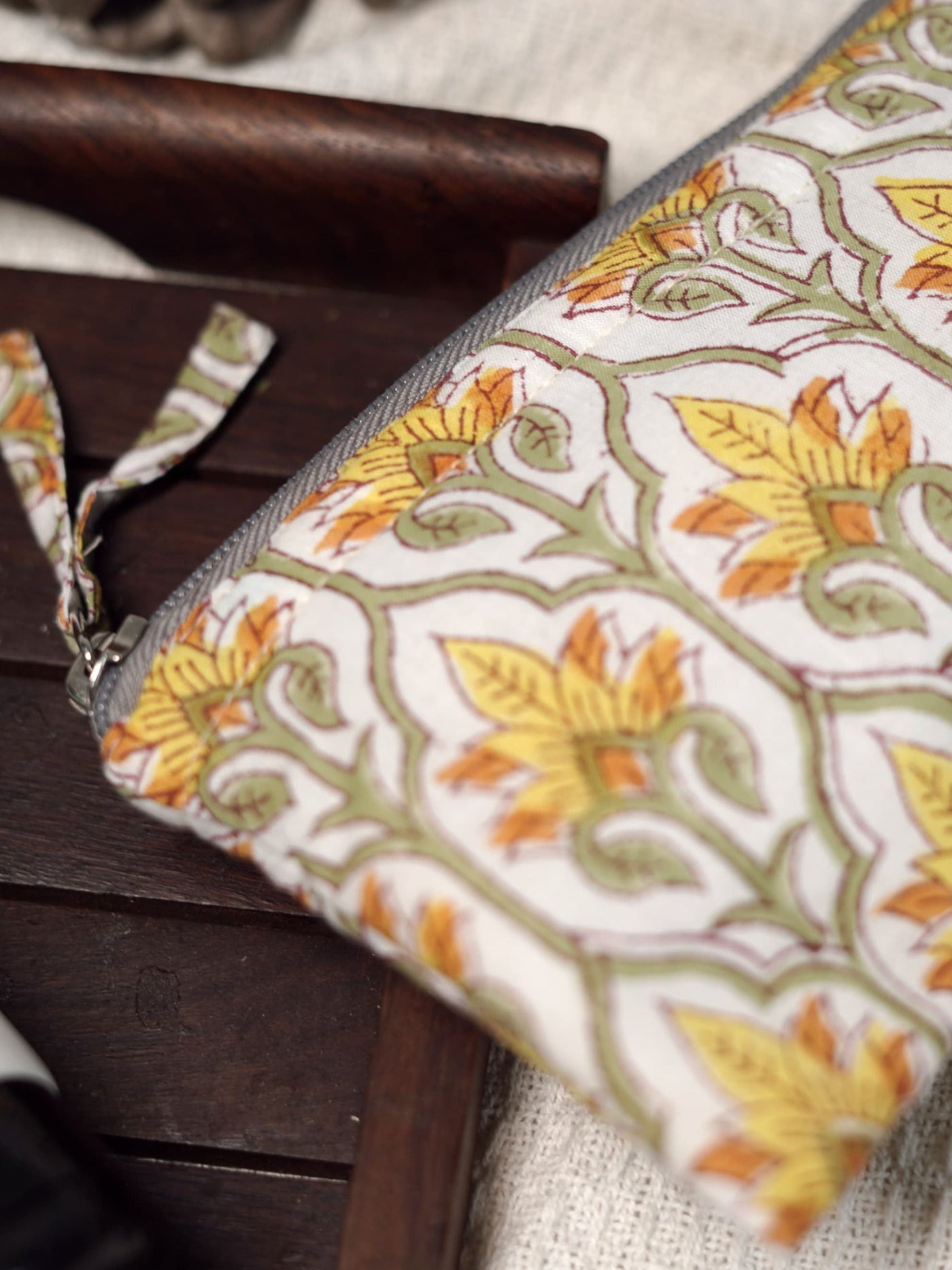 Sustainable Cotton Travel Organizer - Yellow Floral Small Pouch