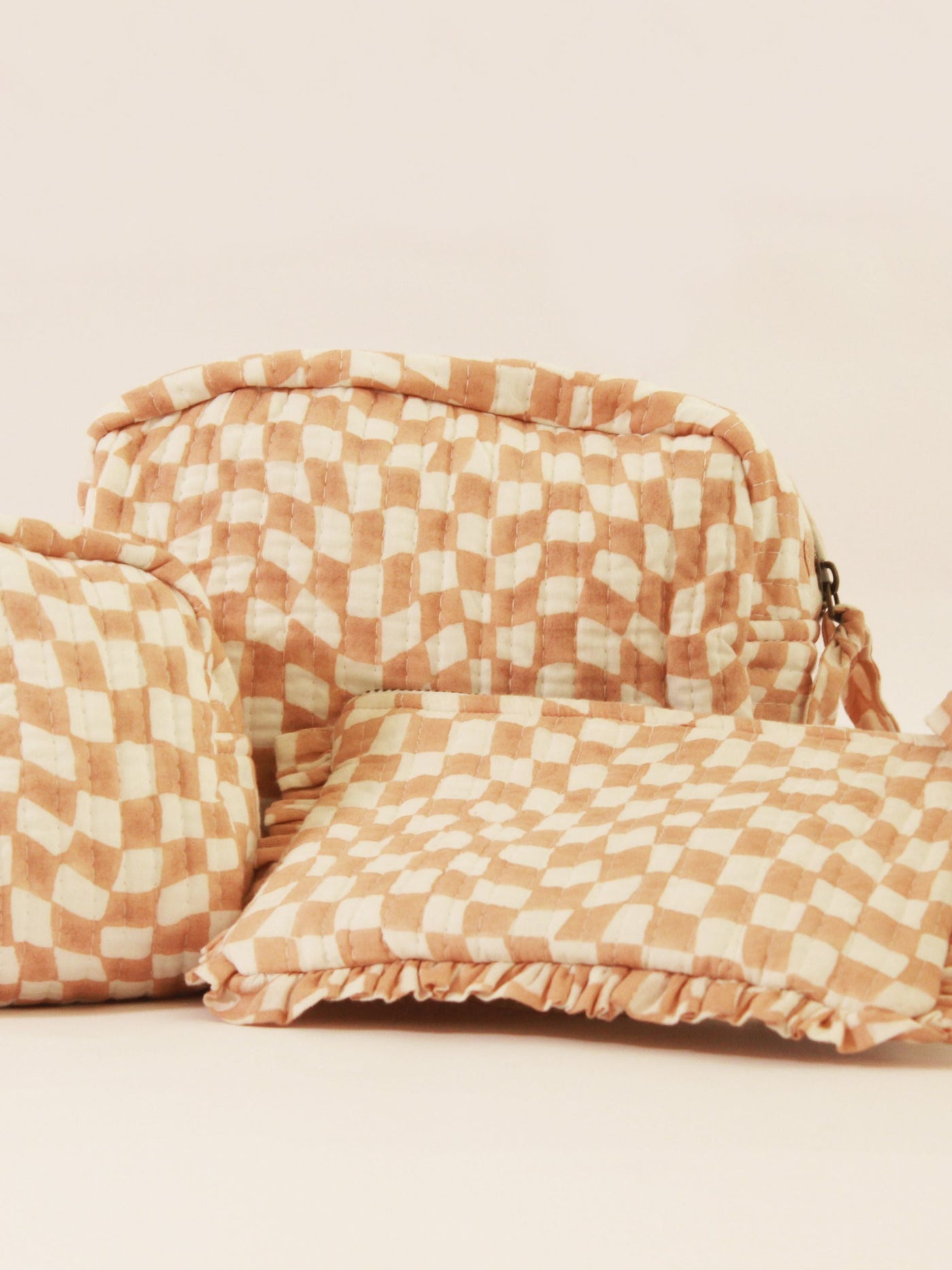 Cotton Travel Pouch - Sustainable Quilted Set of 3