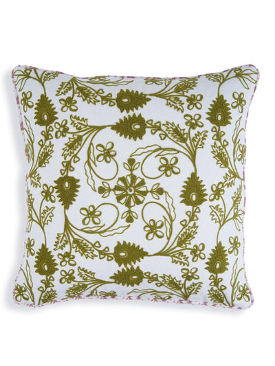 Khwaab Green Embroidered Cushion Cover 16"x 16" ( 40cm x 40cm)