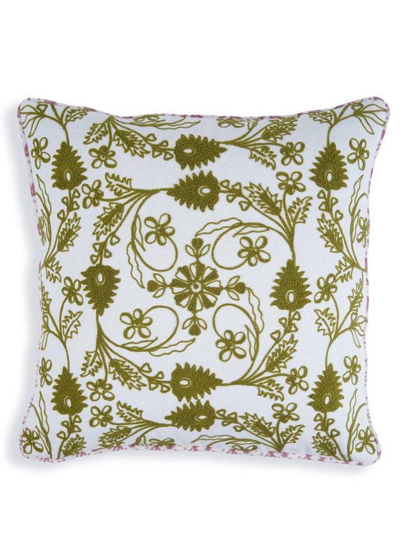 Khwaab Green Embroidered Cushion Cover 16"x 16" ( 40cm x 40cm)