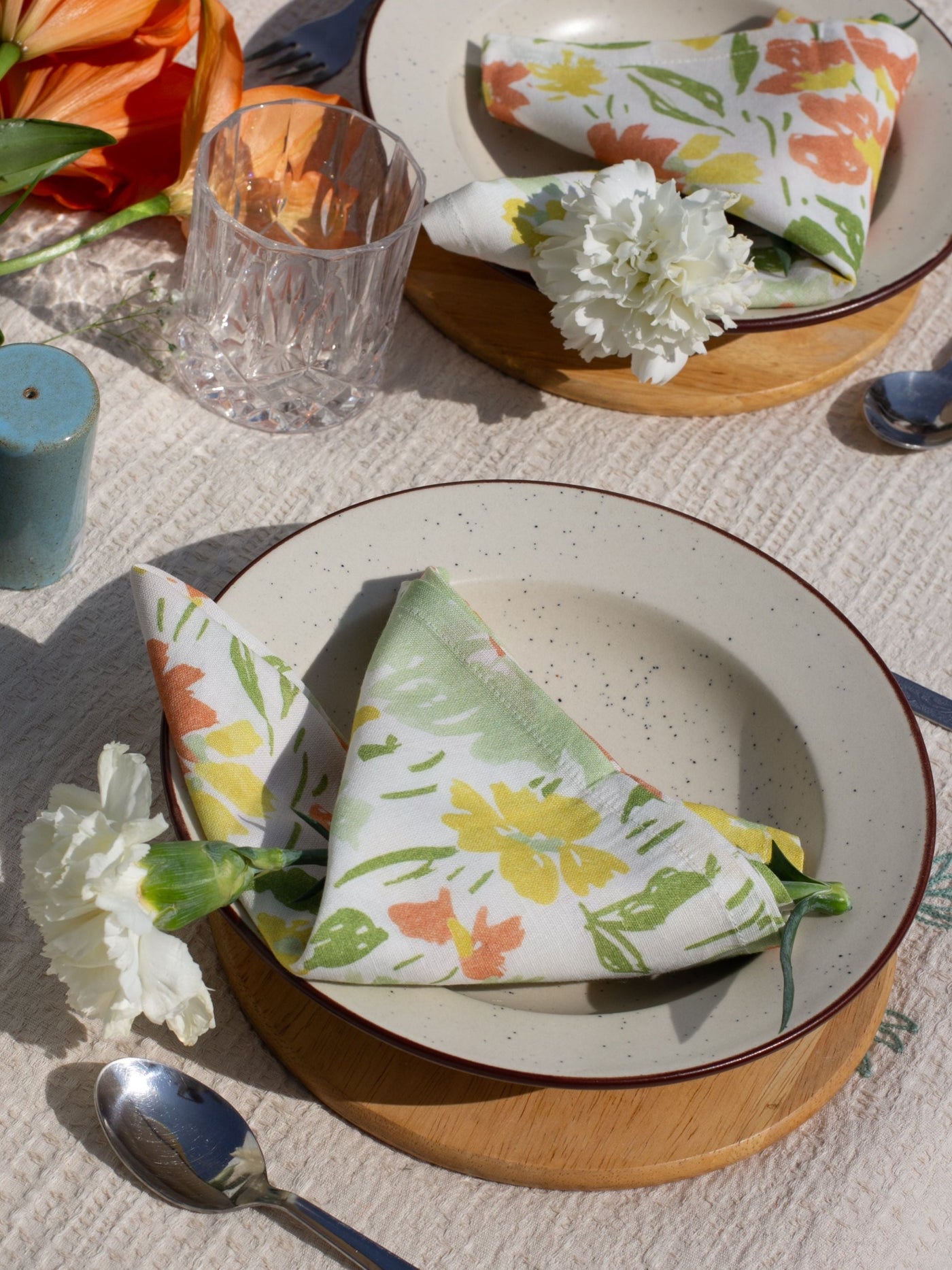 Set Of 2 - Floral Printed Cotton Napkin