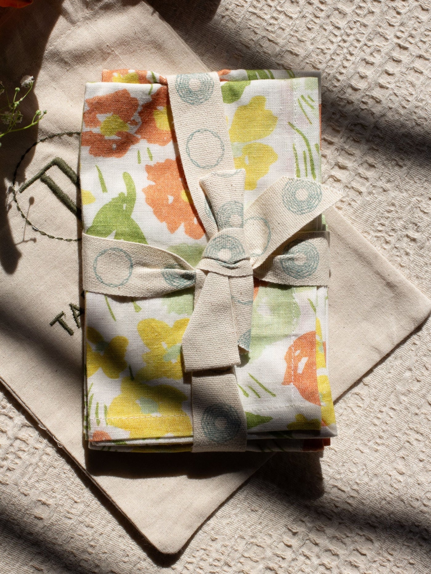 Set Of 2 - Floral Printed Cotton Napkin