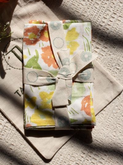 Set Of 2 - Floral Printed Cotton Napkin