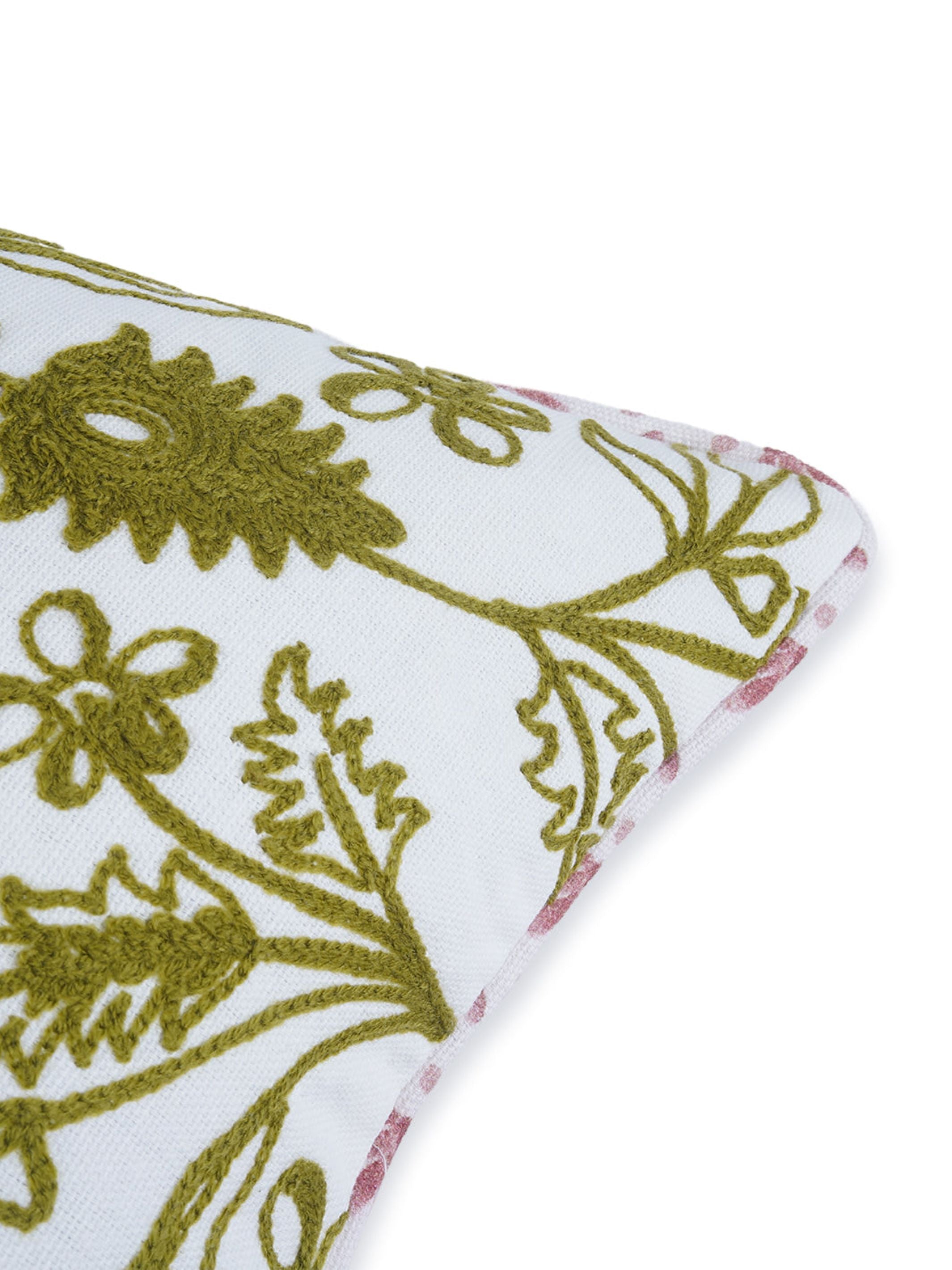 Khwaab Green Embroidered Cushion Cover 16"x 16" ( 40cm x 40cm)