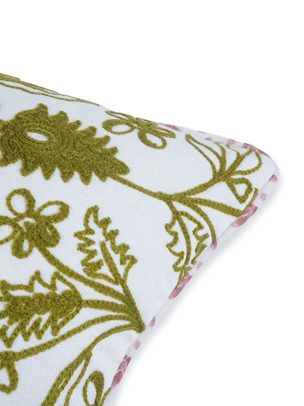 Khwaab Green Embroidered Cushion Cover 16"x 16" ( 40cm x 40cm)