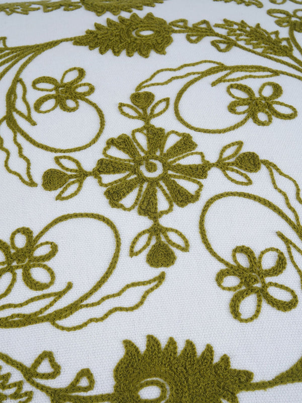 Khwaab Green Embroidered Cushion Cover 16"x 16" ( 40cm x 40cm)
