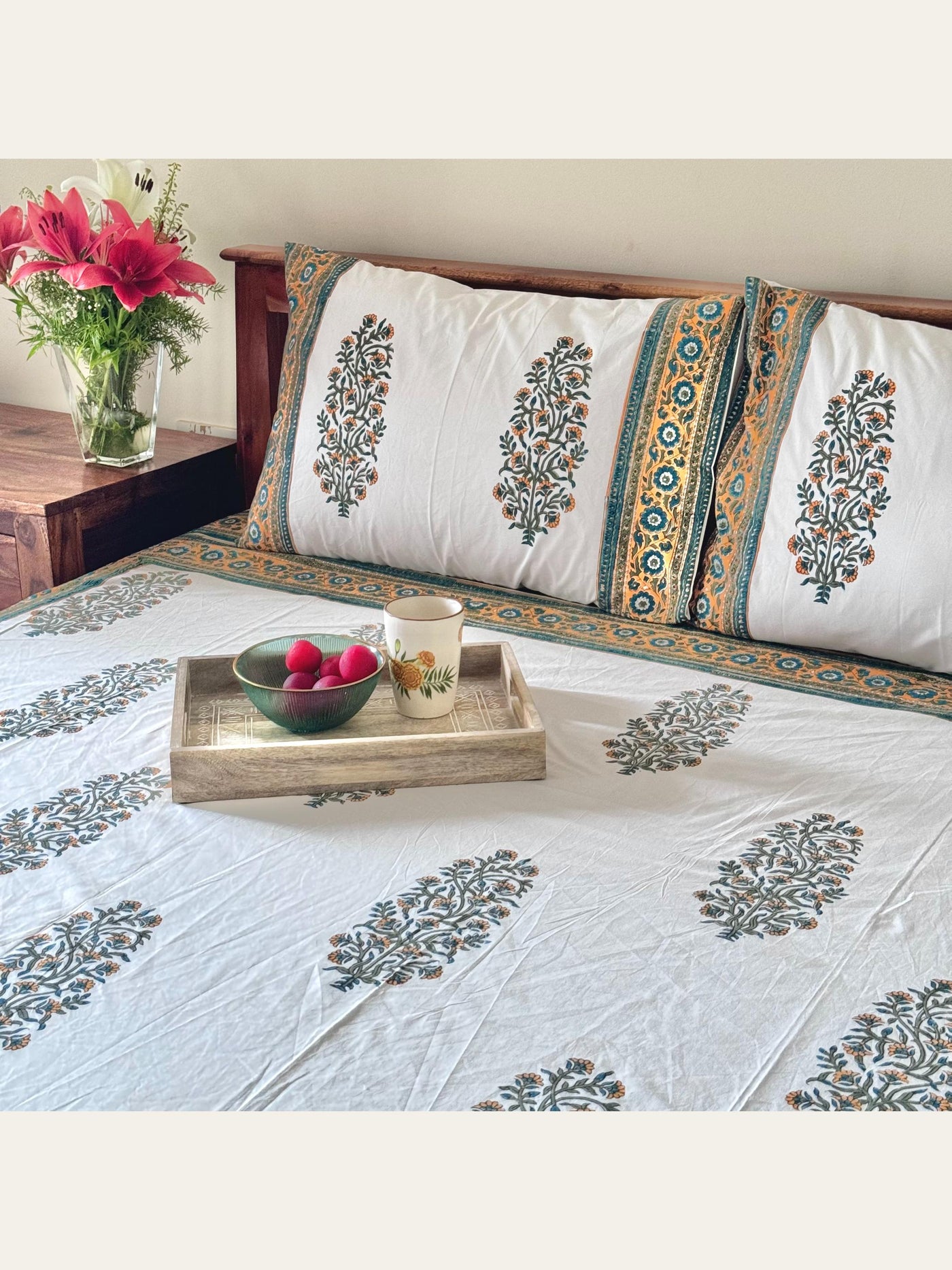 TBS005 Hand Block Print Cotton Bedsheet Set