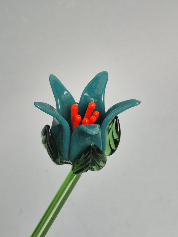 Tinsel Lily Glass Flower Stem - Teal