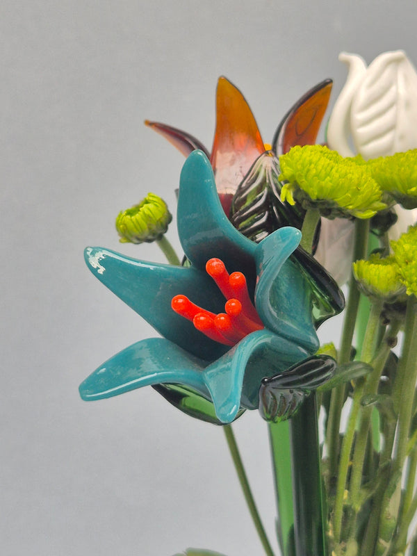 Tinsel Lily Glass Flower Stem - Teal