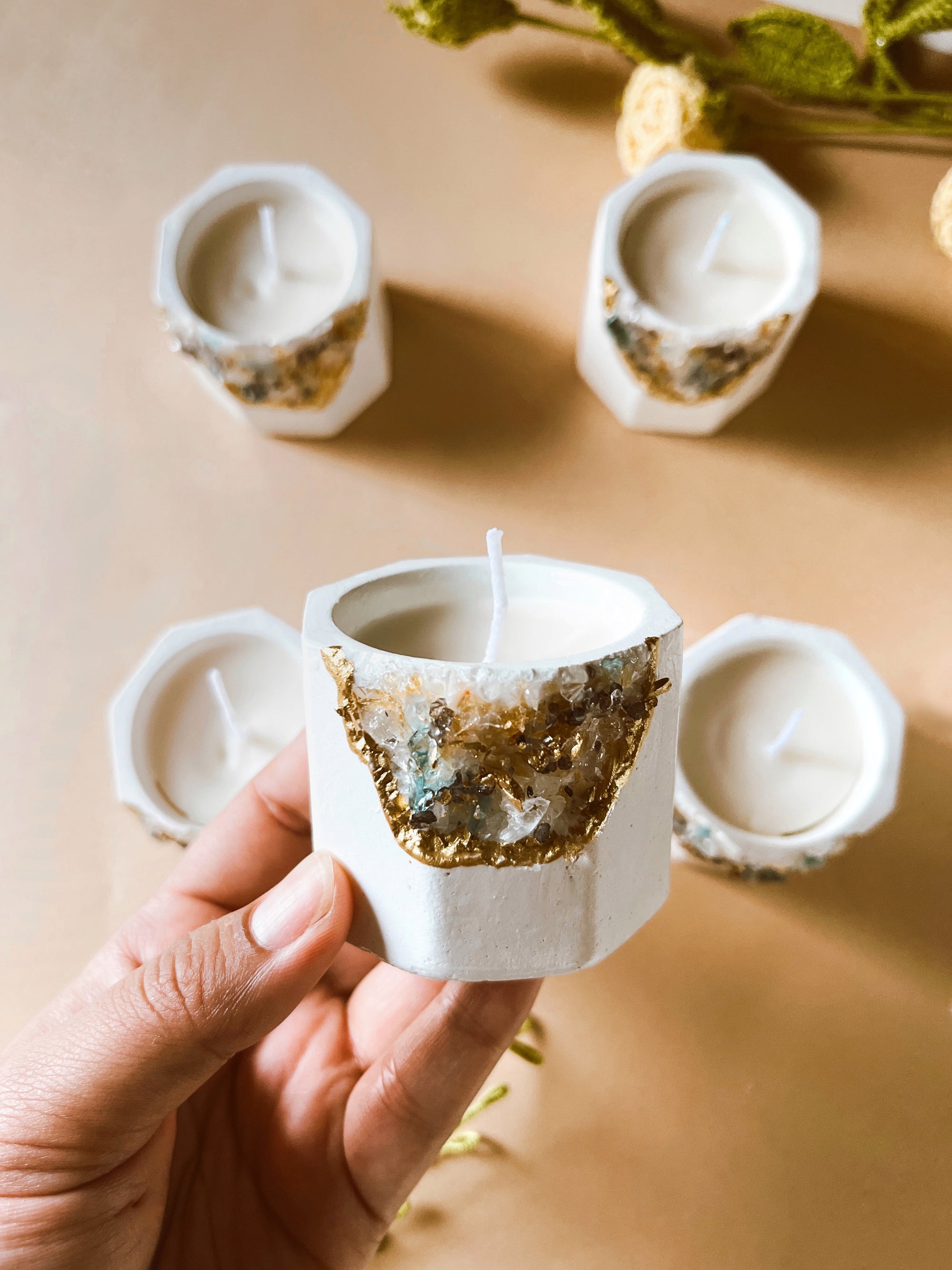 Concrete & Crystal Tea Light