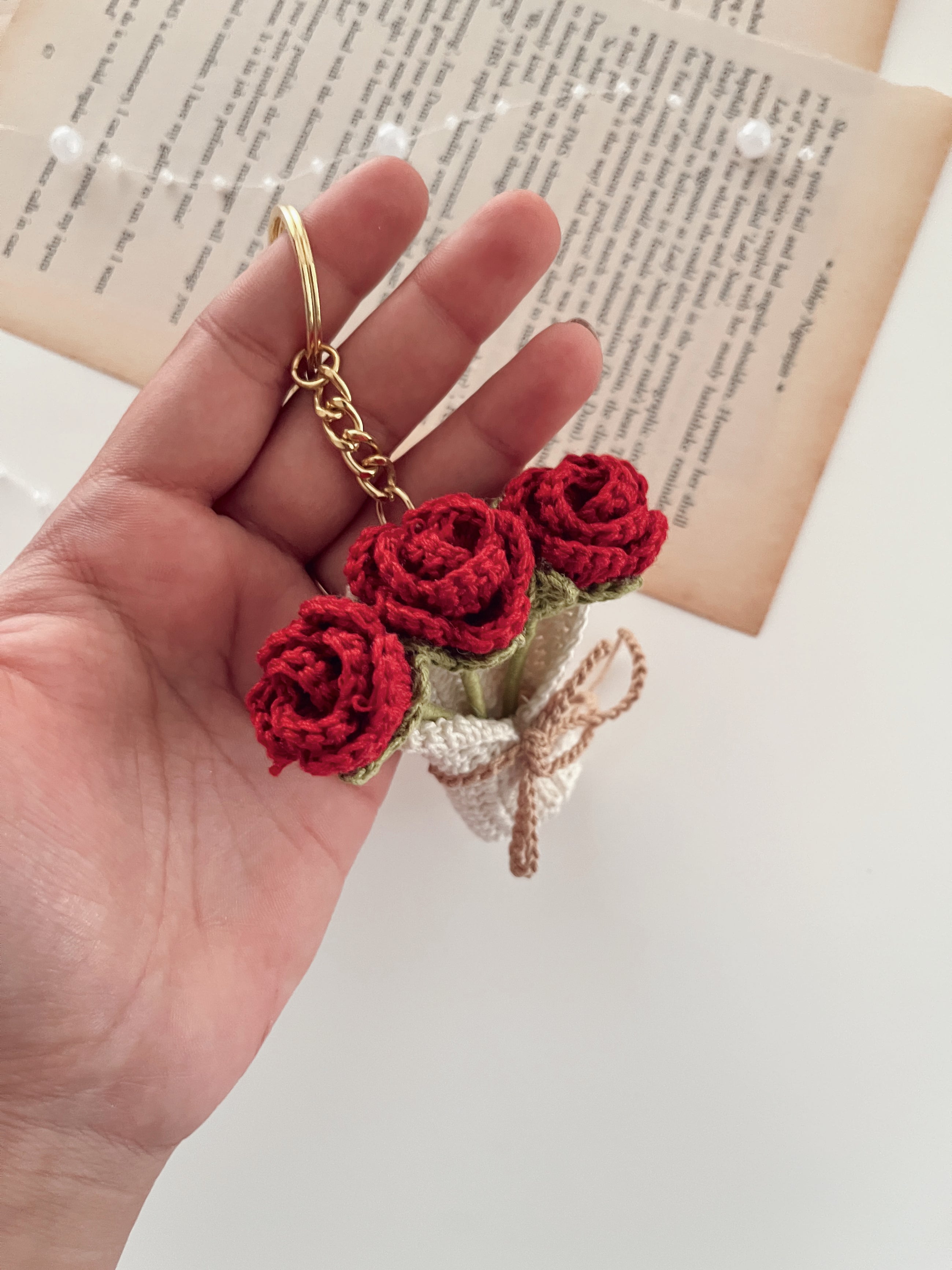 Crochet Rose Bouquet Keychain