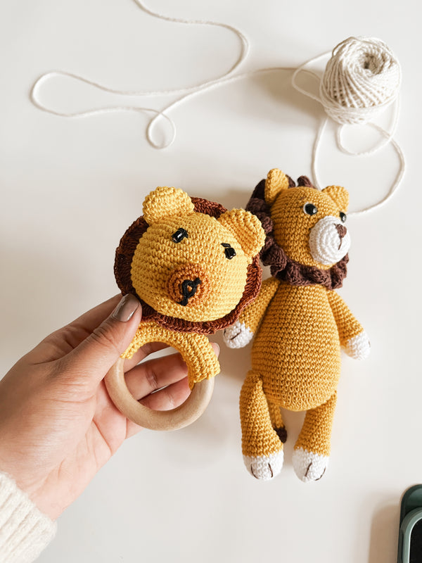 Crochet Lion and Rattle set