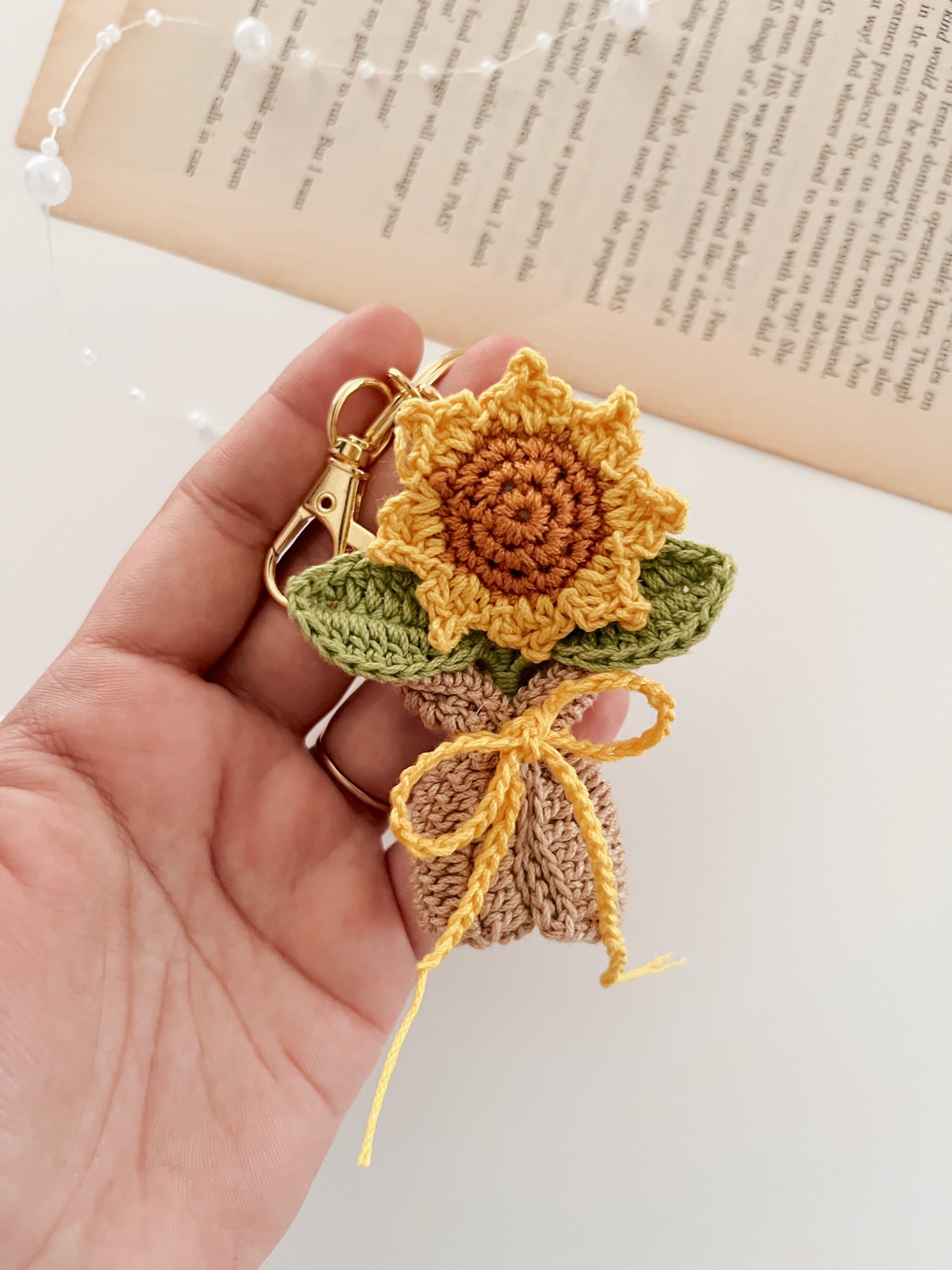 Crochet Wraped Sunflower Keychain
