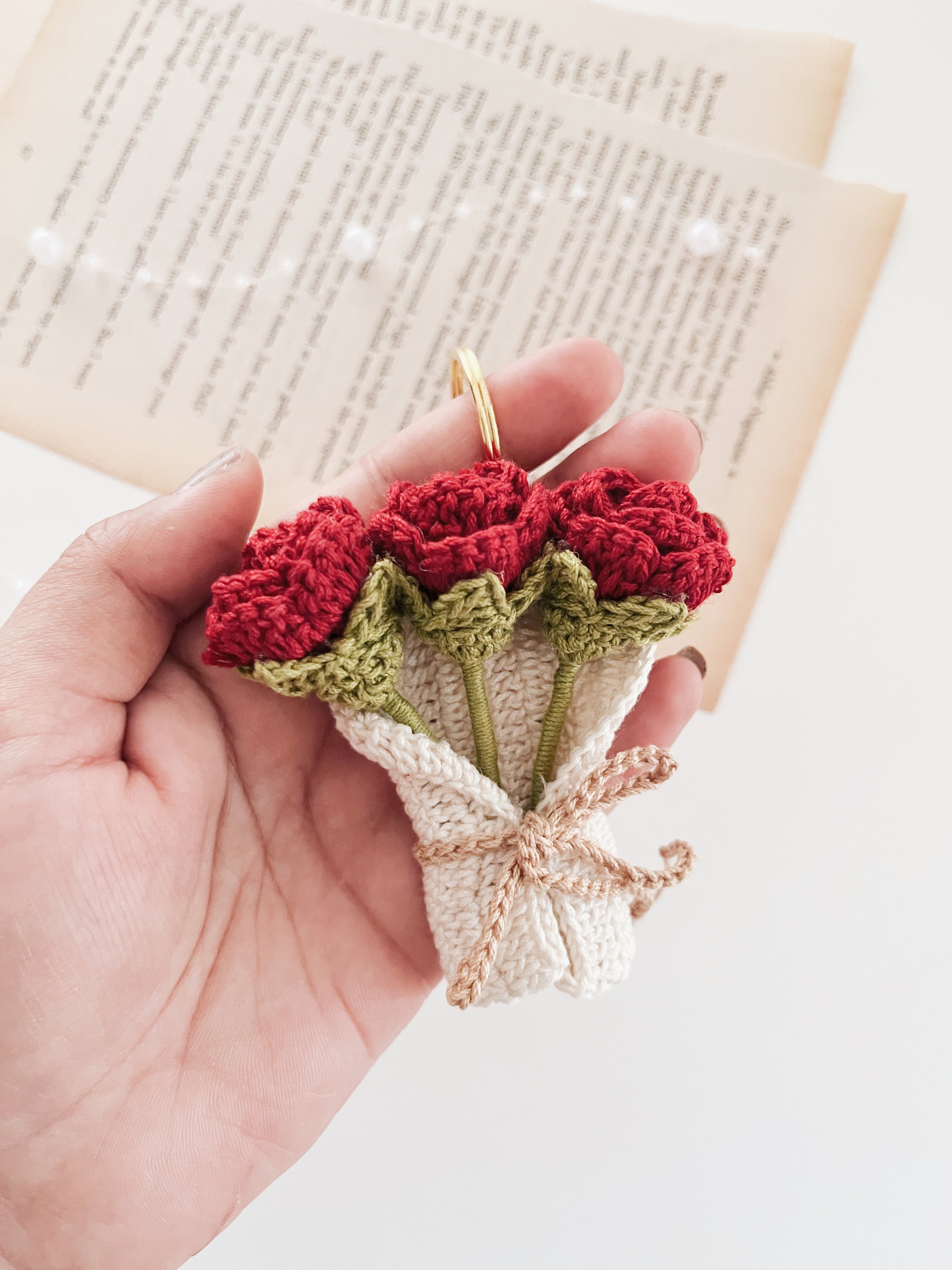 Crochet Rose Bouquet Keychain