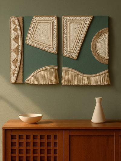 Fringed Symmetry (Set of 2) Handmade Thread Art