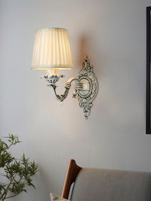 Traditional Single Swan Wall Sconce in Antique White with Pleated Fabric Shade