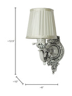 Traditional Single Swan Wall Sconce in Antique White with Pleated Fabric Shade