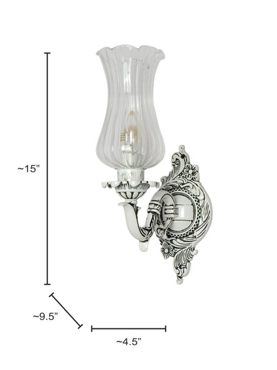 Traditional Swan Single Wall Lamp in Antique White with Fluted Glass Shade