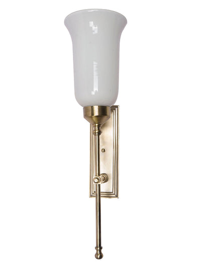Transitional Antique Brass Long Wall Sconce with Milky Glass Shade