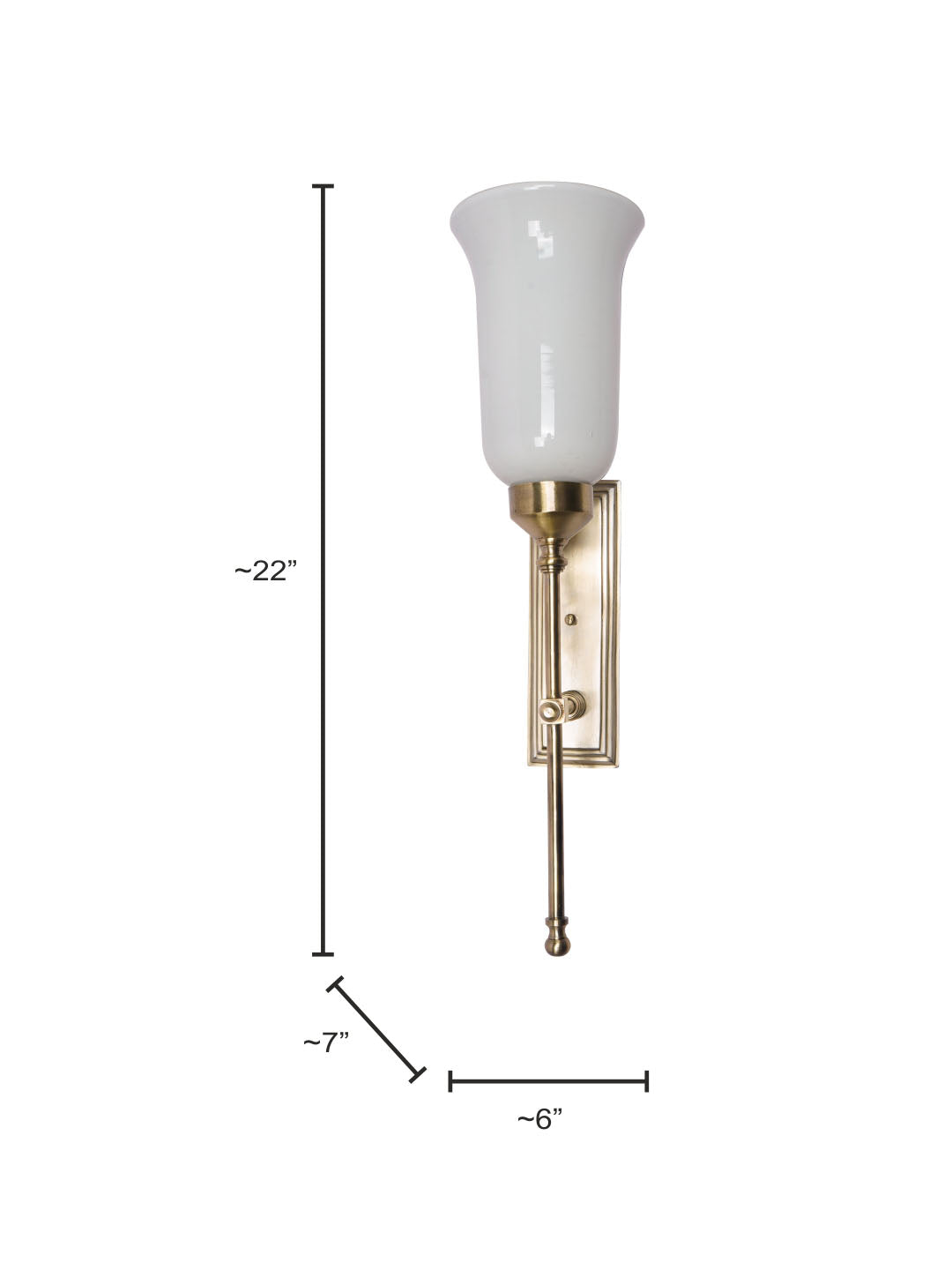 Transitional Antique Brass Long Wall Sconce with Milky Glass Shade