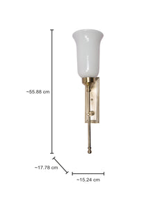 Transitional Antique Brass Long Wall Sconce with Milky Glass Shade