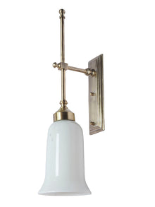 Transitional Antique Brass Long Wall Sconce with Milky Glass Shade